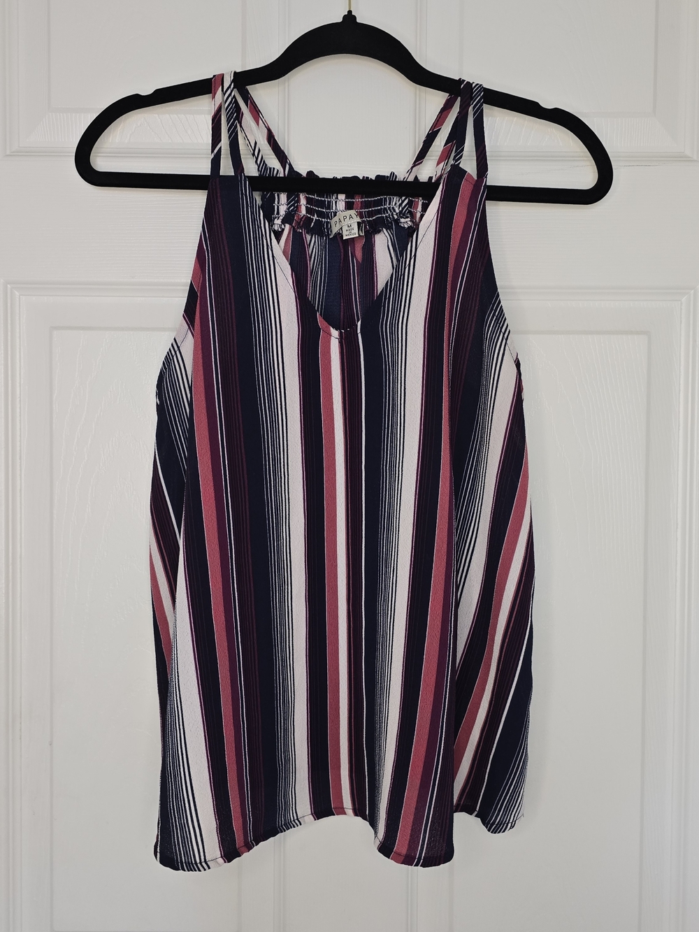 Papaya Striped Halter Tank Top Size M Smocked Keyhole Boho Sleeveless